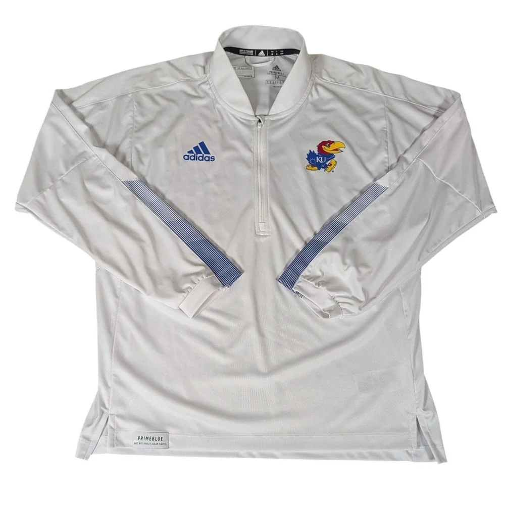Adidas Kansas Jayhawks Primeblue Quarter Zip Pullover White H55477 Mens M